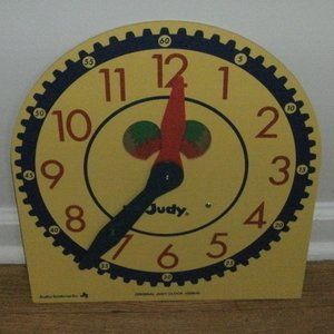 Original Judy Instructo Wooden Teaching Clock with Color Coded Hands 12.5 x 13.5